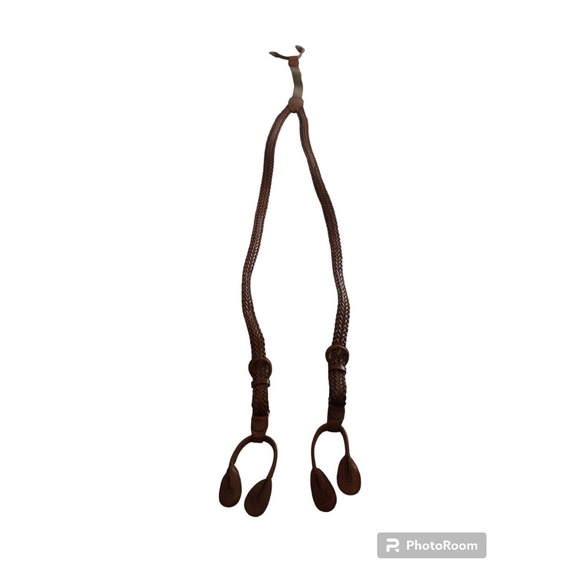 Adjustable Braided Button Suspenders Full Grain Cowhide Leather Brown Classic - Picture 3 of 8